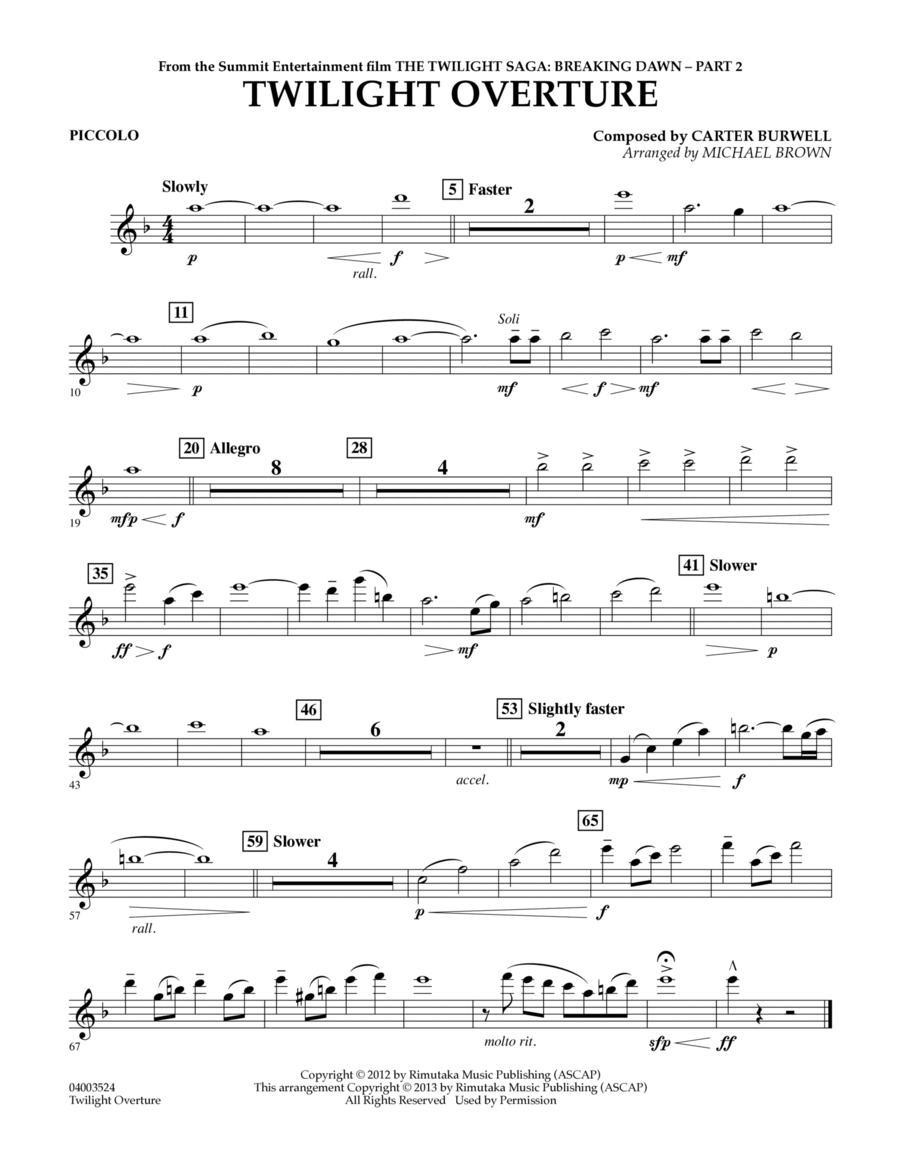 Twilight Overture (from The Twilight Saga: Breaking Dawn Part 2) - Piccolo Concert Band scores gallery preview page 1