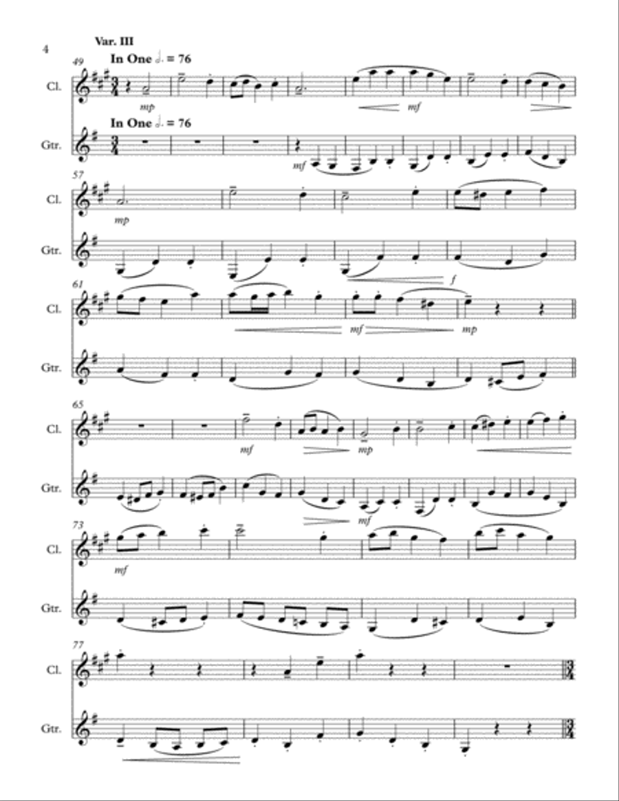 Spring Blossom (A Theme & Variations for Clarinet and Guitar) by Nick Roels Clarinet scores gallery preview page 4