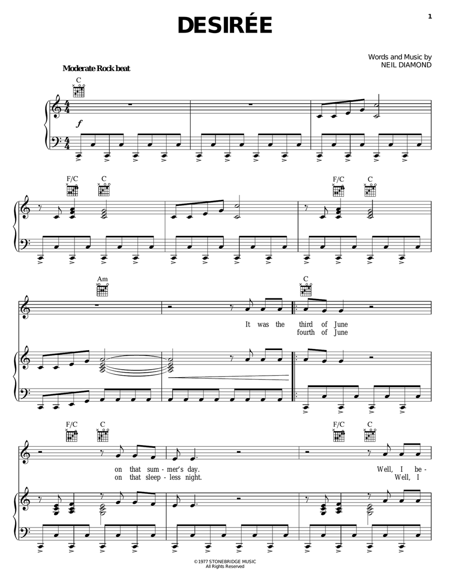 Desiree Piano, Vocal, Guitar scores gallery preview page 1