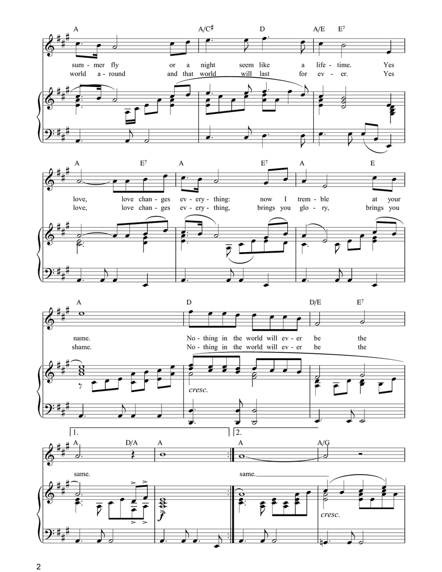Love Changes Everything (from Aspects of Love) Piano, Vocal, Guitar scores gallery preview page 2