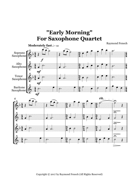 "Early Morning" For Saxophone Quartet image number null