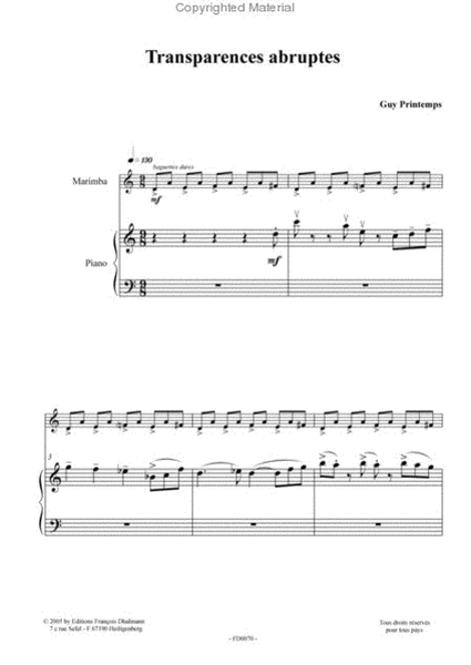 Transparences abruptes Piano - Sheet Music