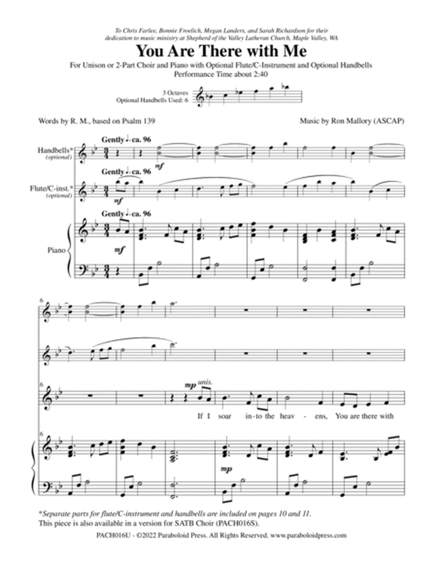You Are There with Me - unison/2-part treble choir, piano, opt. flute, opt. handbells image number null