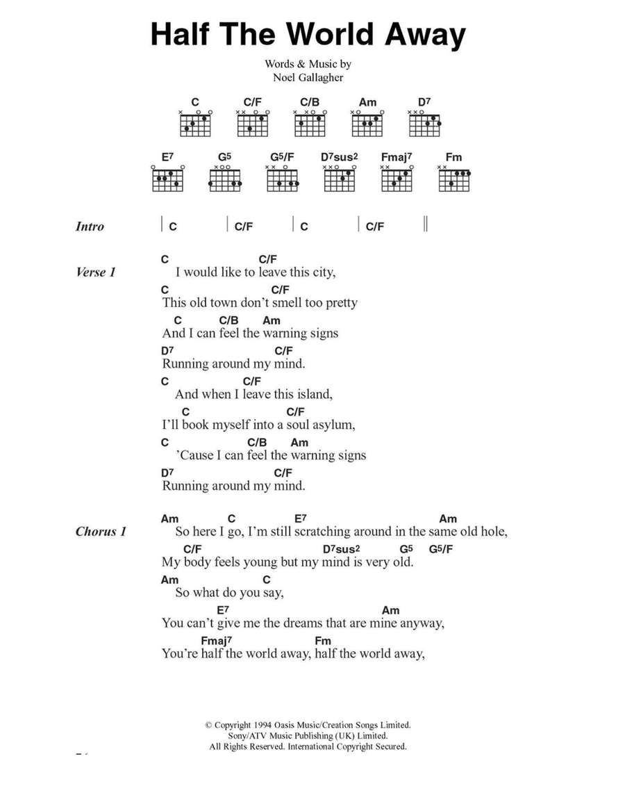 Half The World Away Easy Guitar scores gallery preview page 1