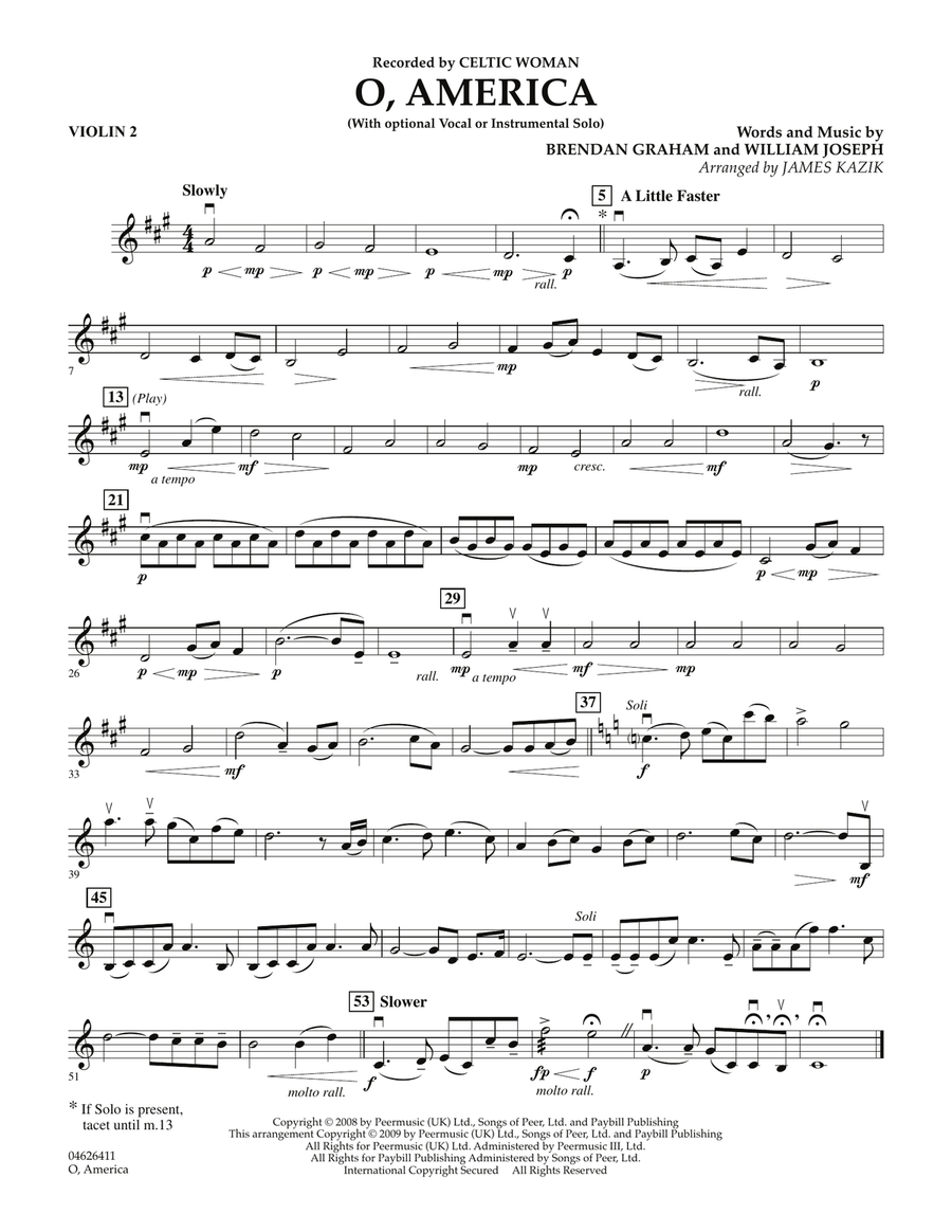 O, America - Violin 2 O, America - Violin 2 Orchestra scores gallery preview page 1