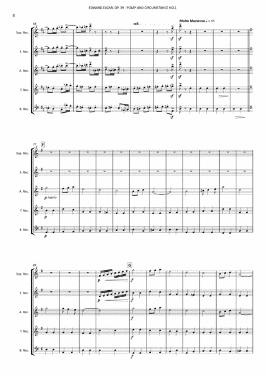 Edward Elgar - Pomp and Circunstamce No.1 in D major - for recorder quintet Woodwind Quintet scores gallery preview page 6