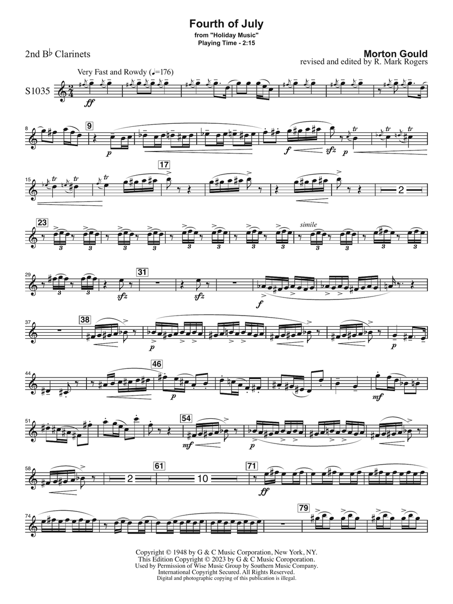 Fourth of July (arr. R. Mark Rogers) - Clarinet 2 Concert Band scores gallery preview page 1