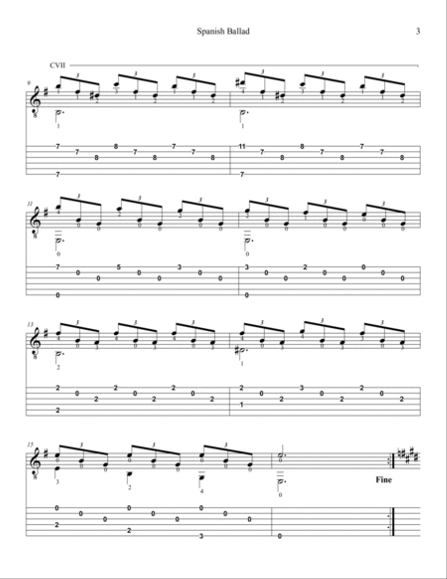 Spanish Ballad ( or Romanza ) Classical Guitar scores gallery preview page 2