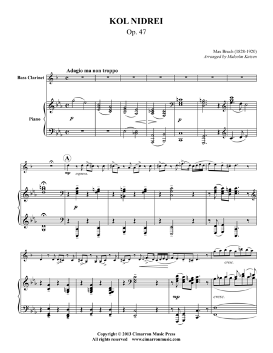 Kol Nidrei, Op. 47 Kol Nidrei, Op. 47 Clarinet Solo scores gallery preview page 1