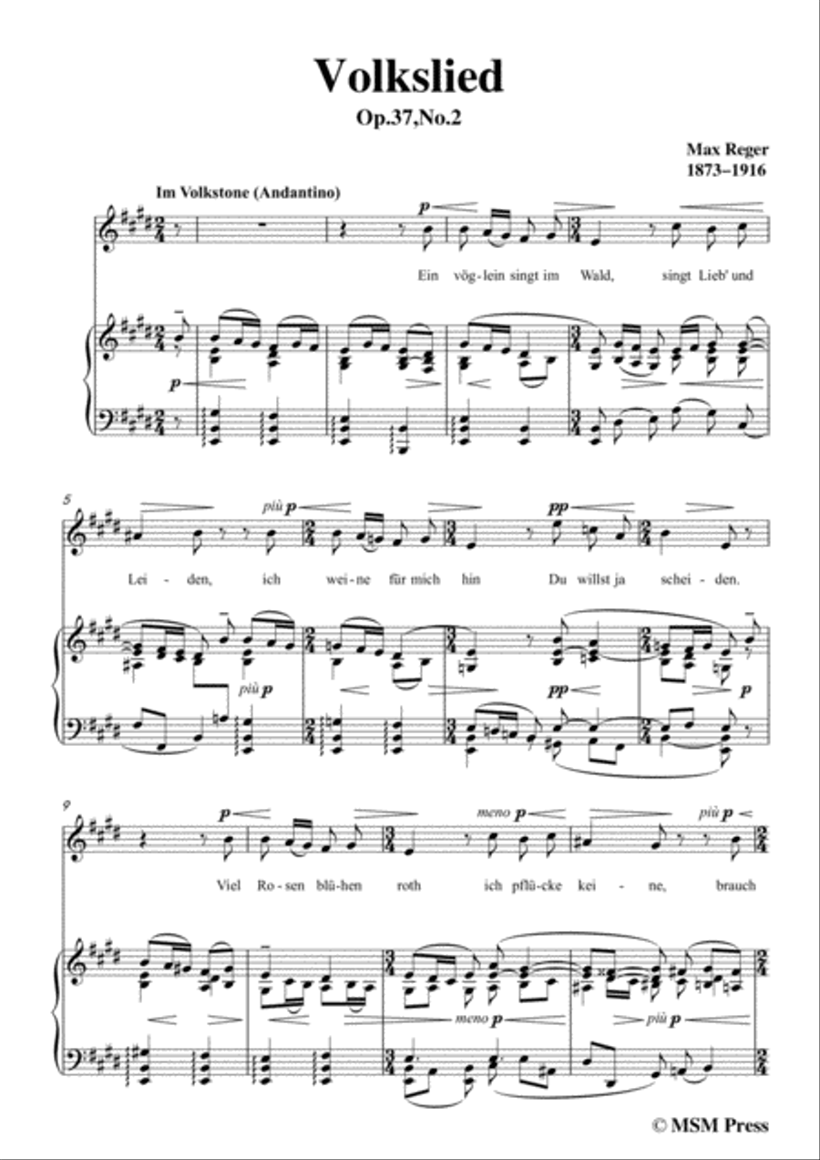 Reger-Volkslied in E Major,for Voice and Piano Voice Solo scores gallery preview page 3