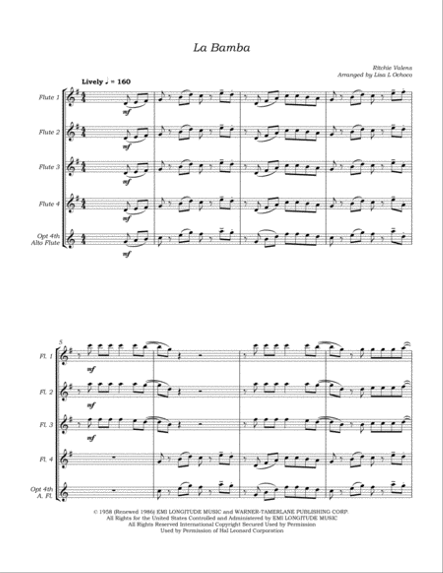 La Bamba Flute Quartet scores gallery preview page 5