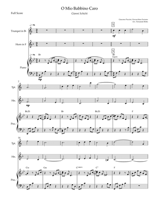 O Mio Babbino Caro (Puccini) for Trumpet in Bb & Horn in F Duo and Piano Accompaniment with Chords