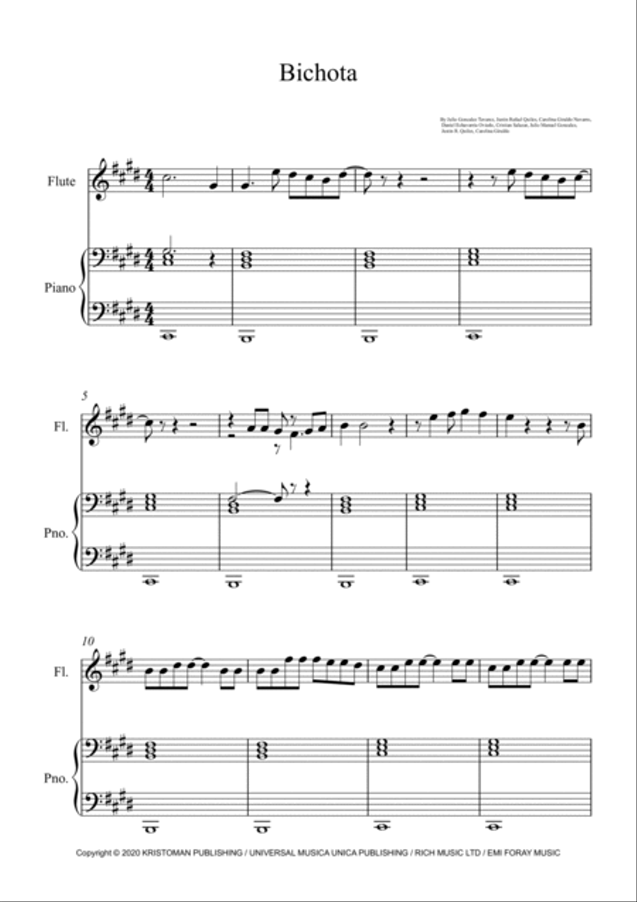 Bichota Flute Solo scores gallery preview page 1