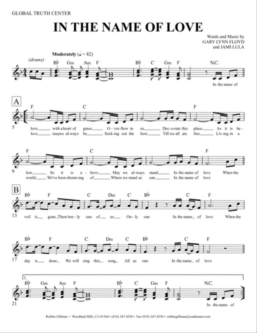 In The Name Of Love / Floyd-Lula Piano Solo scores gallery preview page 1