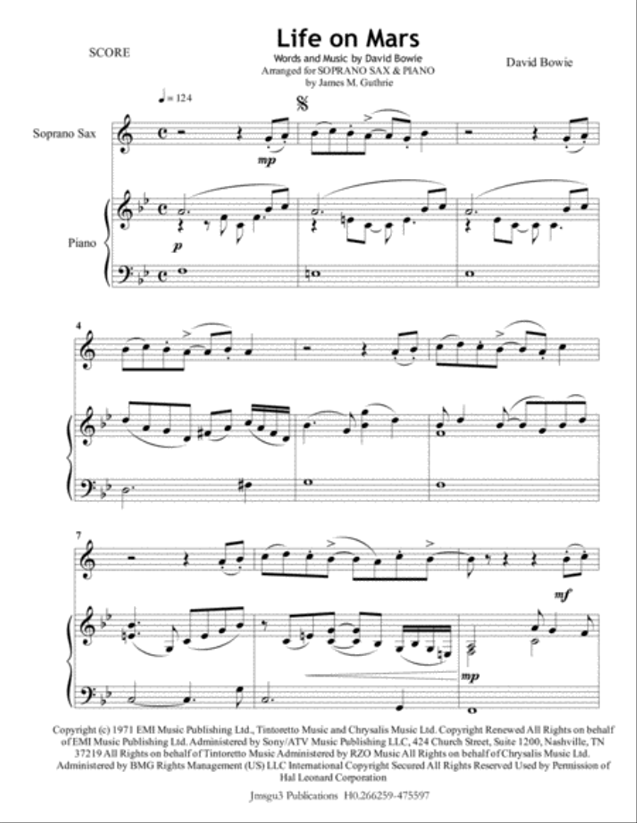 Life On Mars Soprano Saxophone scores gallery preview page 1