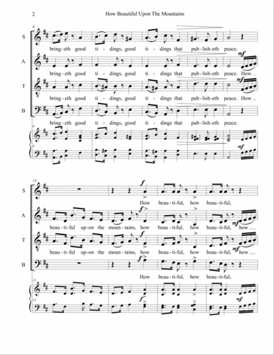 How Beautiful Upon The Mountains 4-Part scores gallery preview page 2