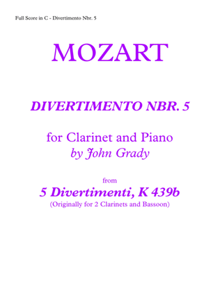 DIVERTIMENTO Nbr. 5 for Clarinet and Piano, K. 439