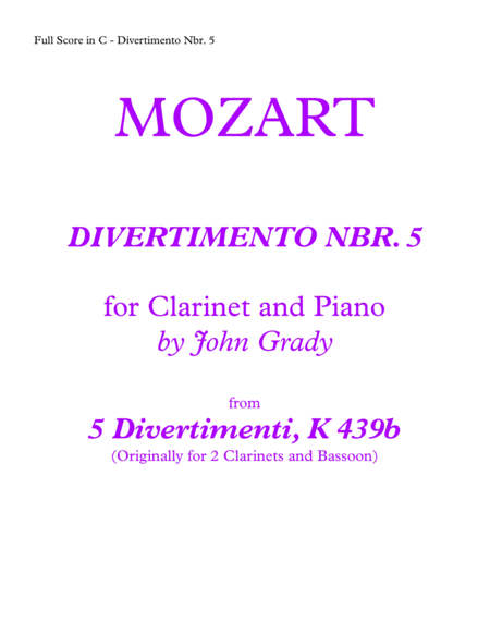 DIVERTIMENTO Nbr. 5 for Clarinet and Piano, K. 439 image number null