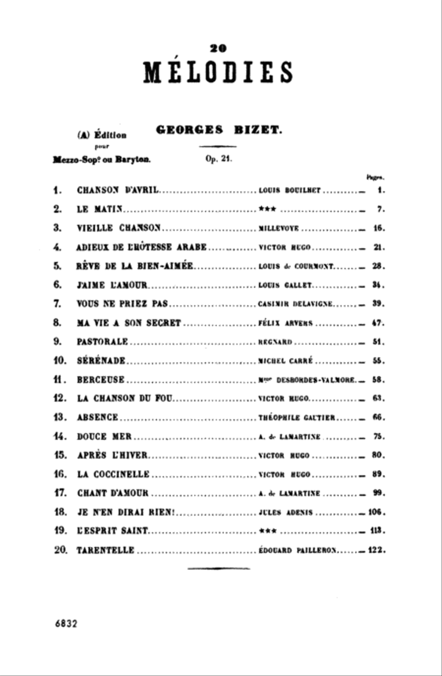 Bizet: 20 Melodies (Mezzo Soprano/Baritone) Mezzo-Soprano Voice scores gallery preview page 4