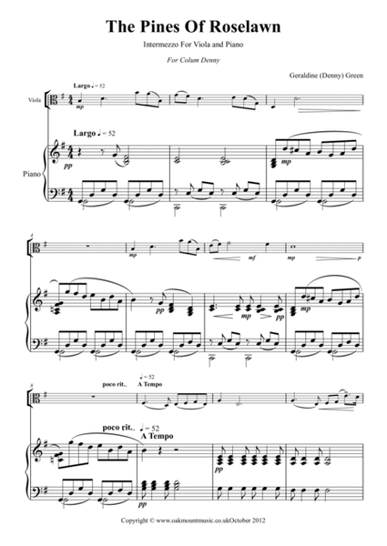 The Pines Of Roselawn, Intermezzo For Solo Cello and Strings (Viola and Piano Arrangement)