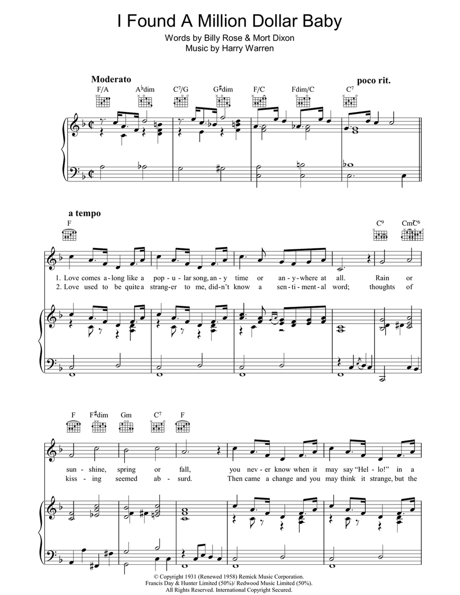 I Found A Million Dollar Baby (In A Five And Ten Store) Piano, Vocal, Guitar scores gallery preview page 1