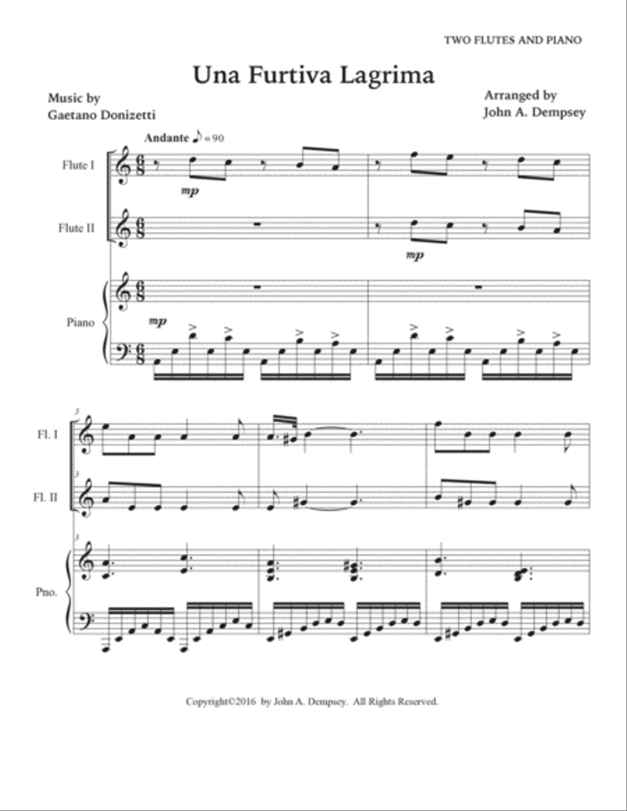 Una Furtiva Lagrima (One Furtive Tear): Trio for Two Flutes and Piano Woodwind Duet scores gallery preview page 5