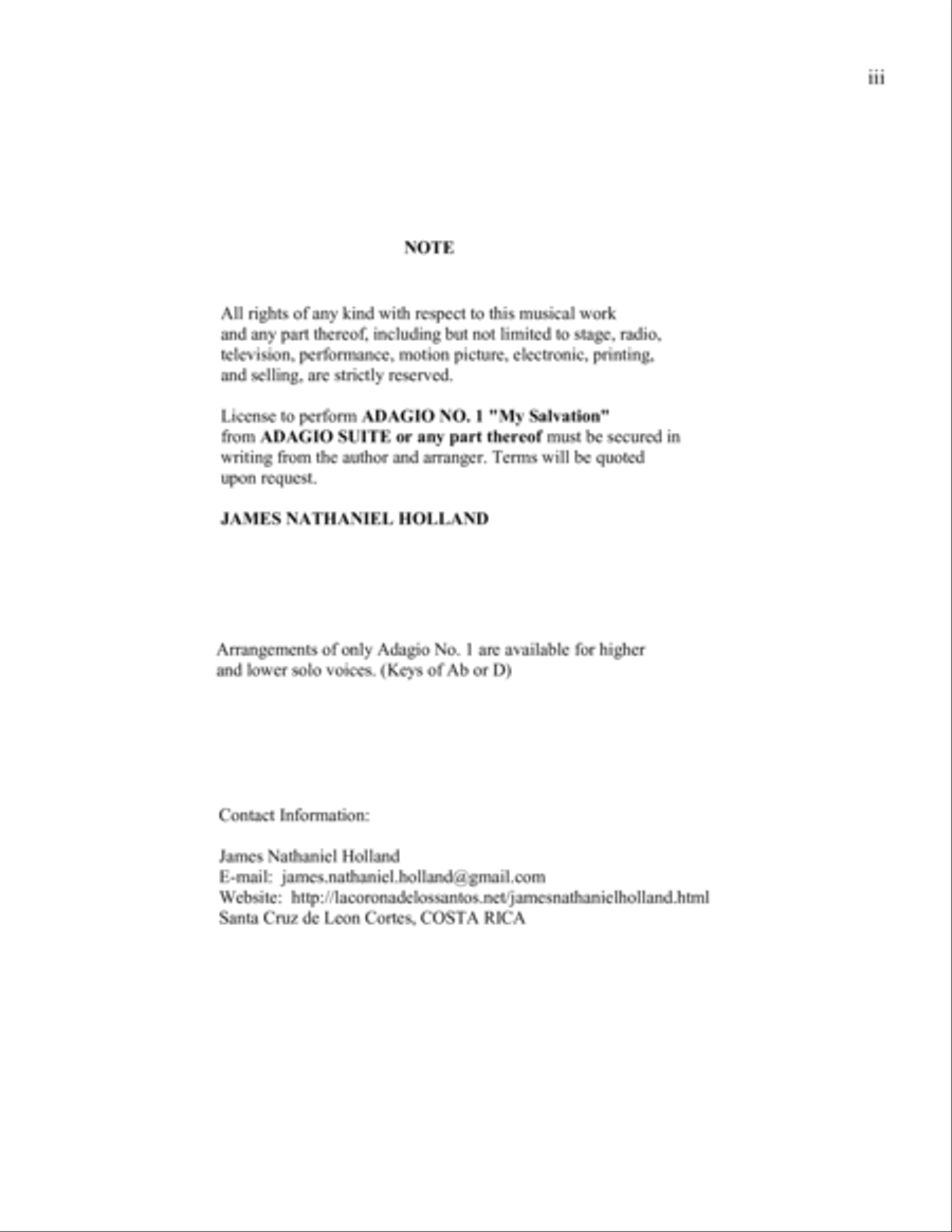 Adagio No 1, My Salvation from An Adagio Suite for Solo Low (Bass clef) Voice and Piano Guitar scores gallery preview page 3