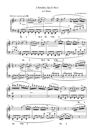 Beethoven - 2 Rondos, Op.51 No.1 in C Major - Original With Fingered For Piano Solo