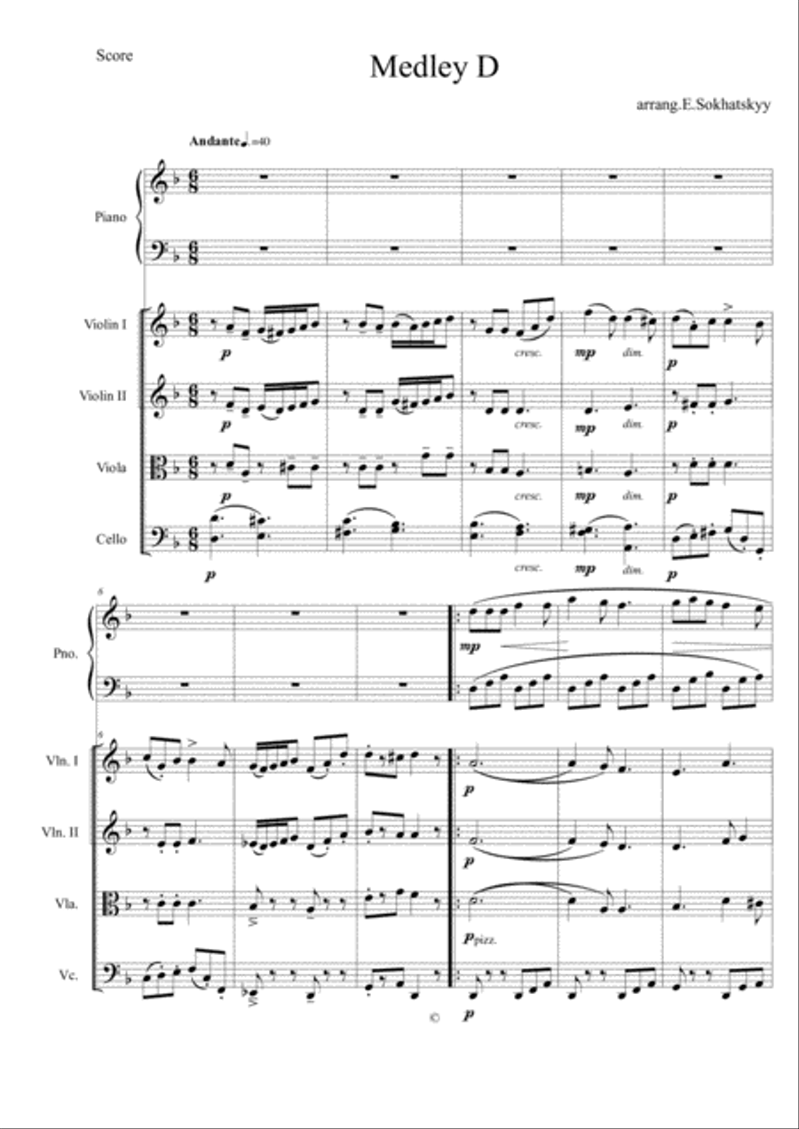 Eugeni Sokhatskyy.Medley D.Conjunt de 3 peses infantil per a piano amb acompanyament d'orquestra de Chamber Orchestra scores gallery preview page 1