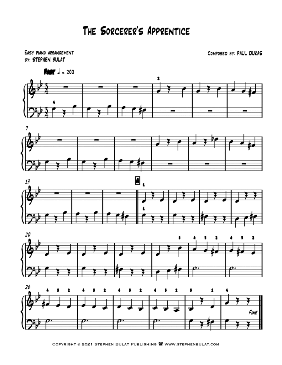 The Sorcerer's Apprentice (from Walt Disney's Fantasia) - Easy piano arrangement Easy Piano scores gallery preview page 1
