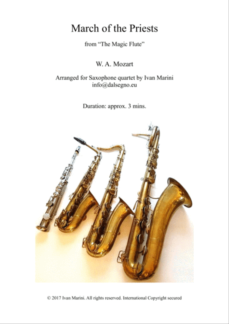 MARCH OF THE PRIESTS (from The Magic Flute by W. A. Mozart) - for Saxophone Quartet Saxophone Quartet scores gallery preview page 1