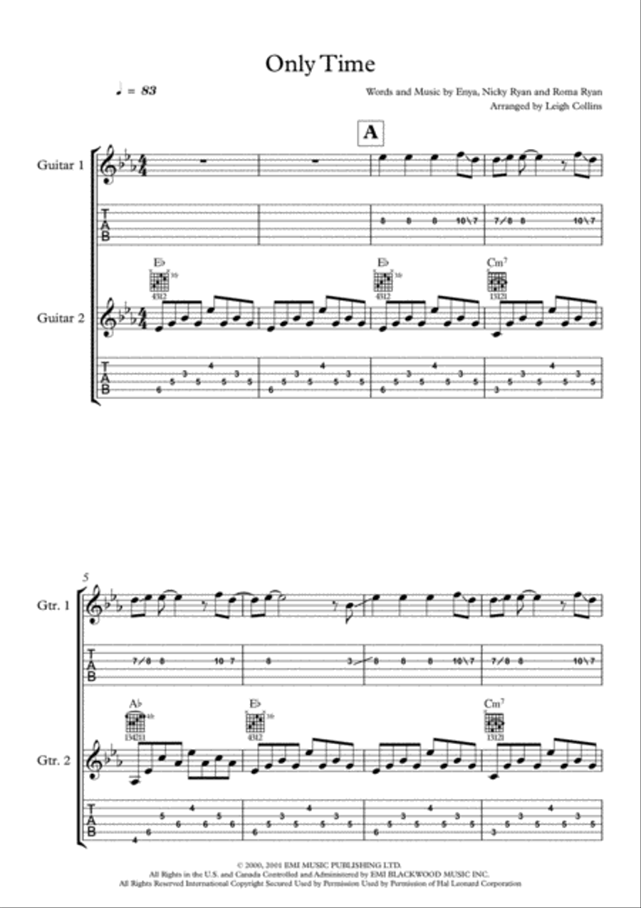 Only Time Guitar Tablature scores gallery preview page 2