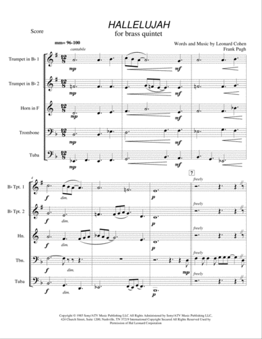 Hallelujah Brass Ensemble scores gallery preview page 2