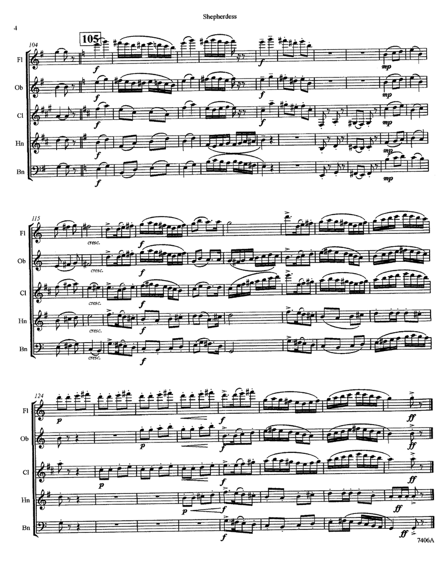 Song of the Shepherdess for wind quintet (2’15) Woodwind Quintet scores gallery preview page 4