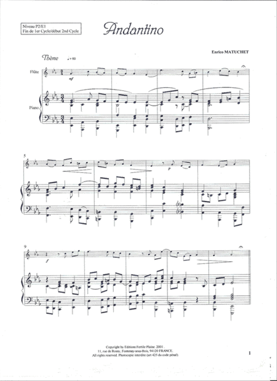 Andantino et Variations, Allegro Flute Solo scores gallery preview page 1