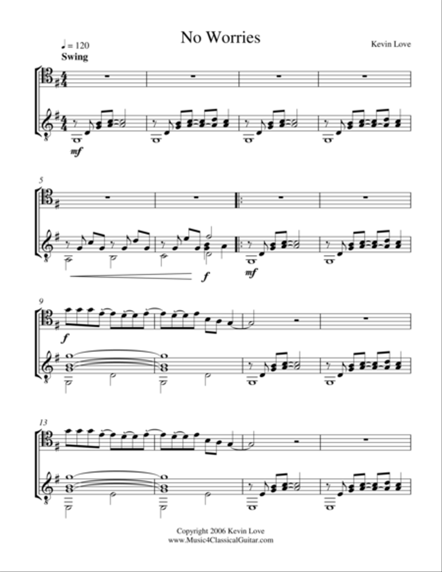 No Worries (Cello and Guitar) - Score and Parts No Worries (Cello and Guitar) - Score and Parts String Duet scores gallery preview page 1