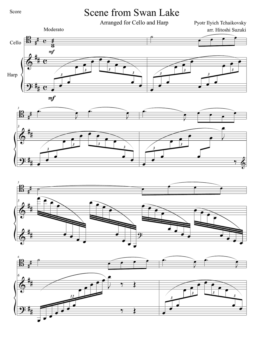 Scene from Swan Lake for Cello and Harp Duo String Duet scores gallery preview page 1