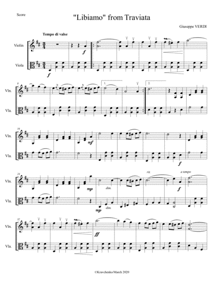 Giuseppe Verdi - Brindisi "Libiamo ne'lieti calici" from La Traviata arr. for string duo