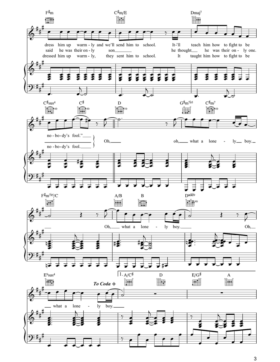Lonely Boy Piano, Vocal, Guitar scores gallery preview page 3
