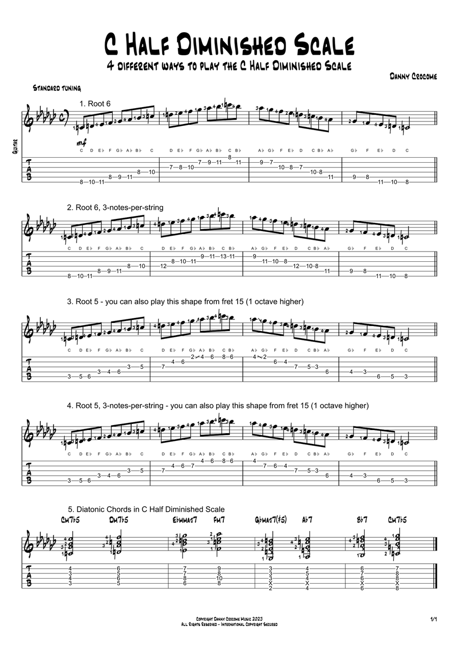 C Half Diminished Scale (4 Ways to Play) Electric Guitar scores gallery preview page 1