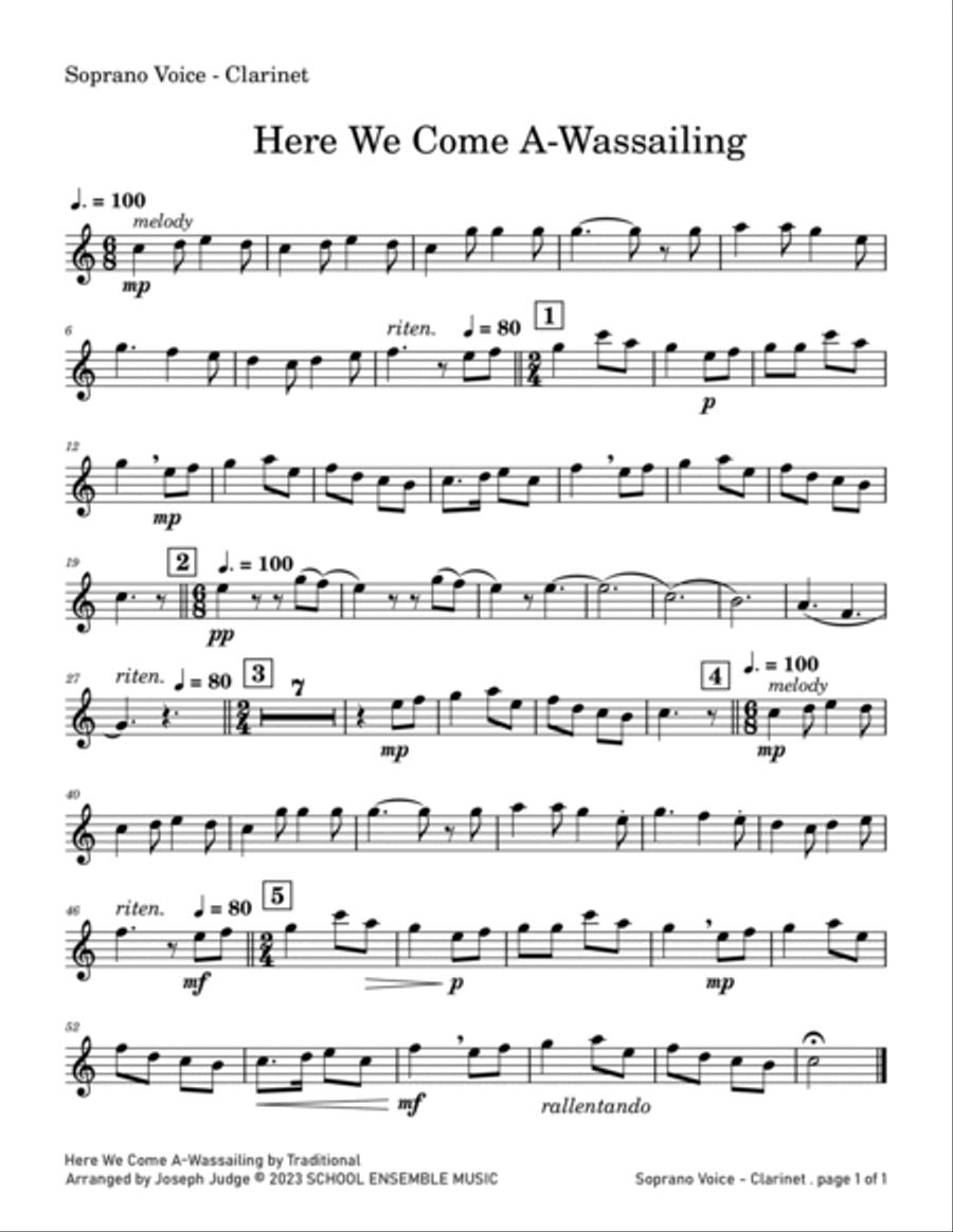 Here We Come A-Wassailing for Clarinet Quartet in Schools Clarinet Quartet scores gallery preview page 4