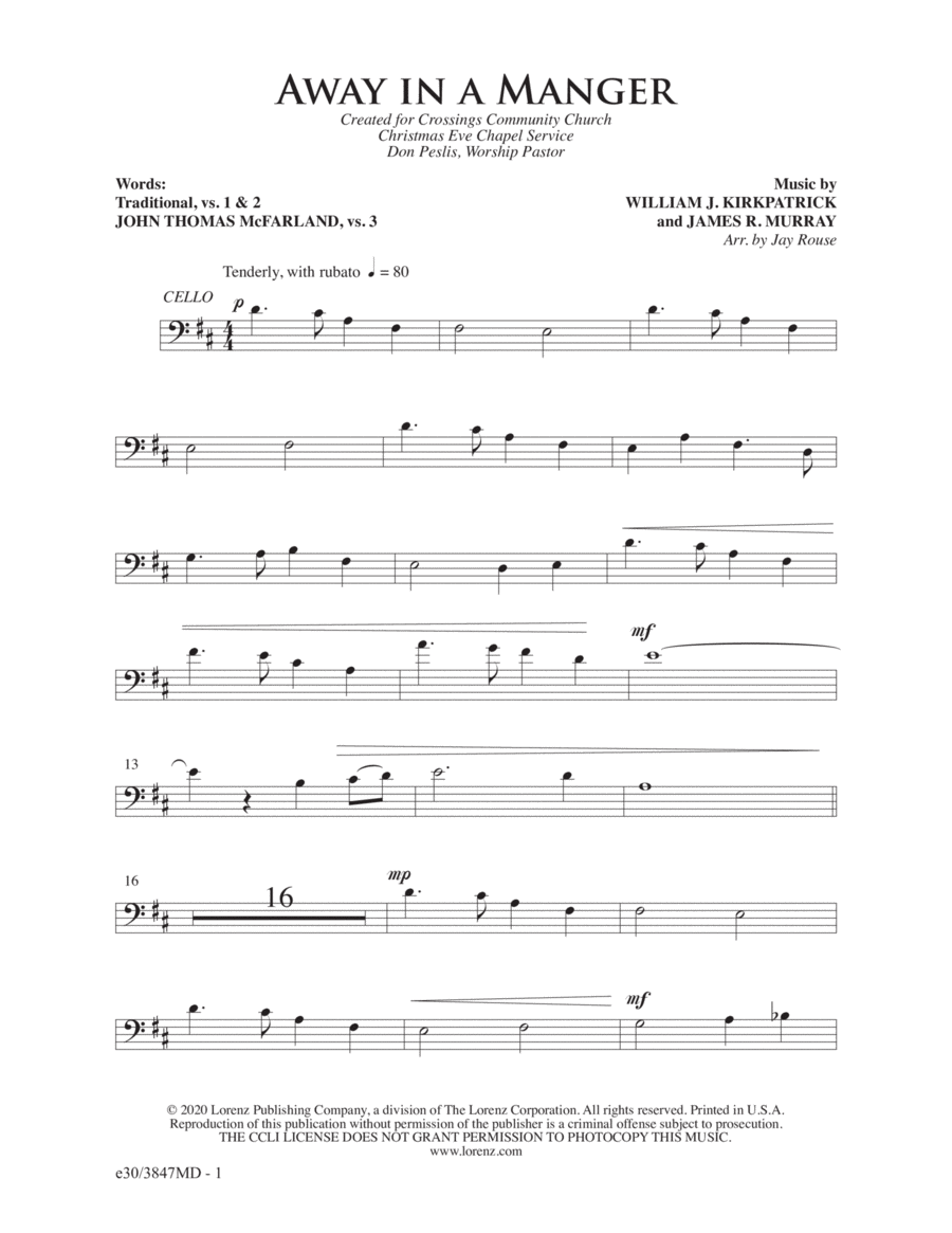 Away in a Manger - Downloadable Cello Part
