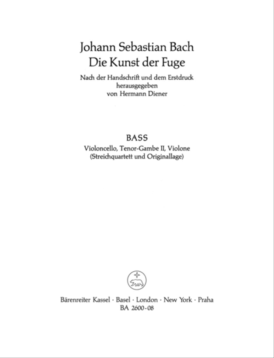 The Art of Fugue, BWV 1080 Double Bass scores gallery preview page 1