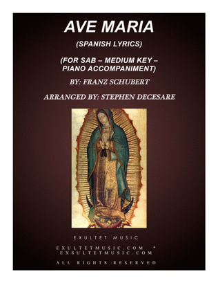 Ave Maria (Spanish Lyrics - for SAB - Medium Key - Piano)