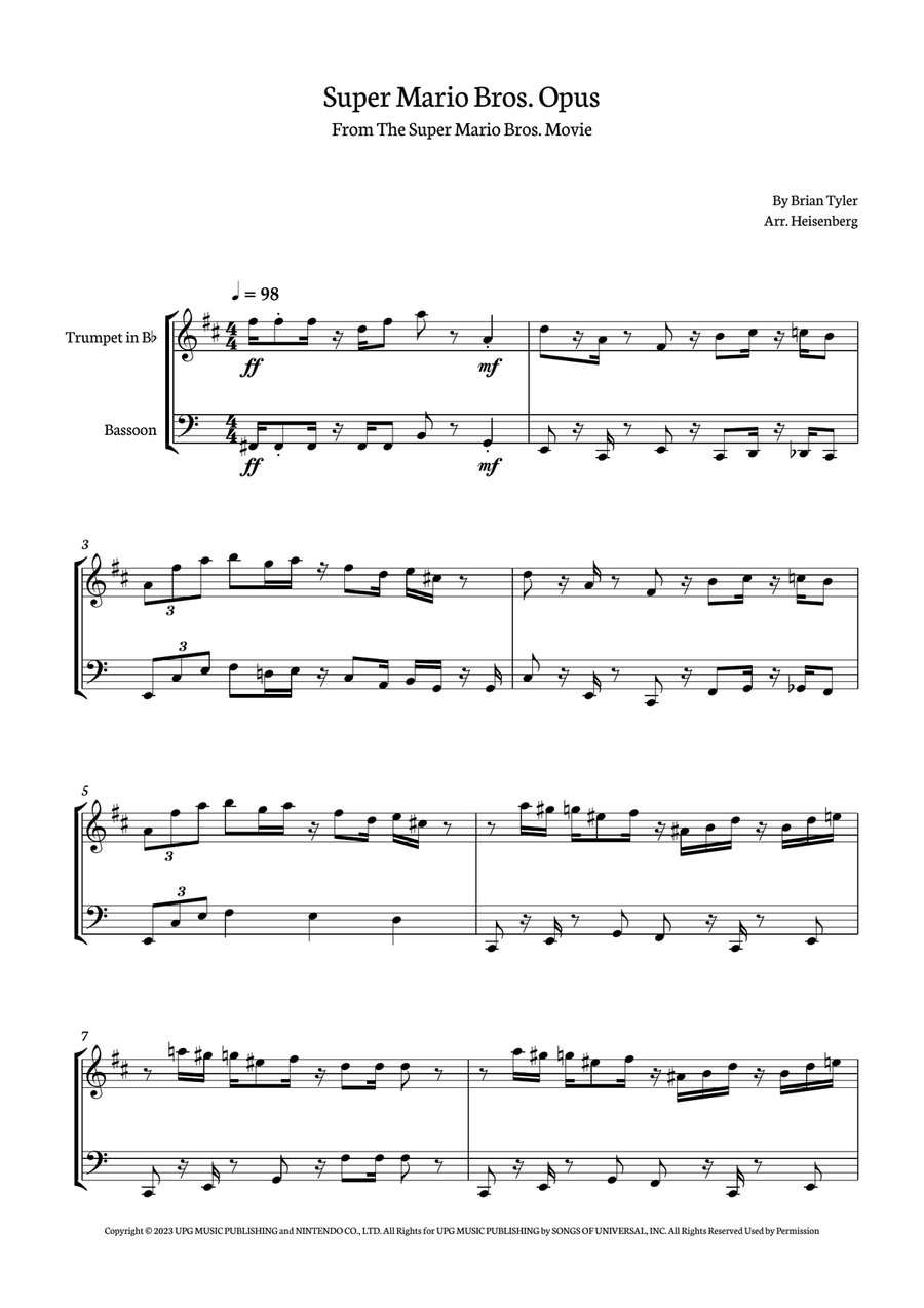 Super Mario Bros. Opus Bassoon scores gallery preview page 1