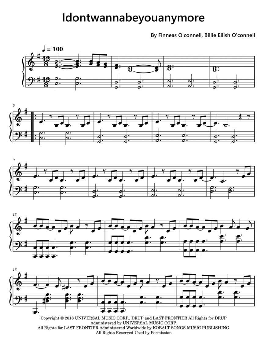Idontwannabeyouanymore Easy Piano scores gallery preview page 1