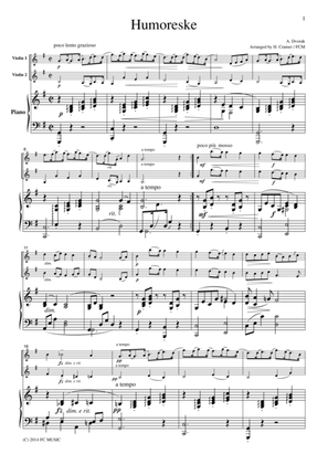Dvorak Humoreske, for 2 Violins & Piano, VN211