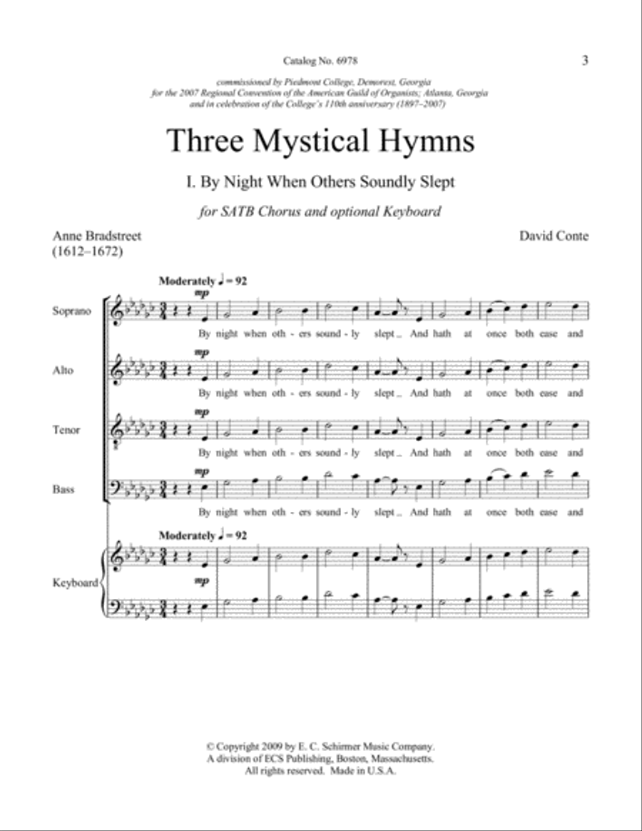 Three Mystical Hymns: 1. By Night When Others Soundly Slept 4-Part scores gallery preview page 3