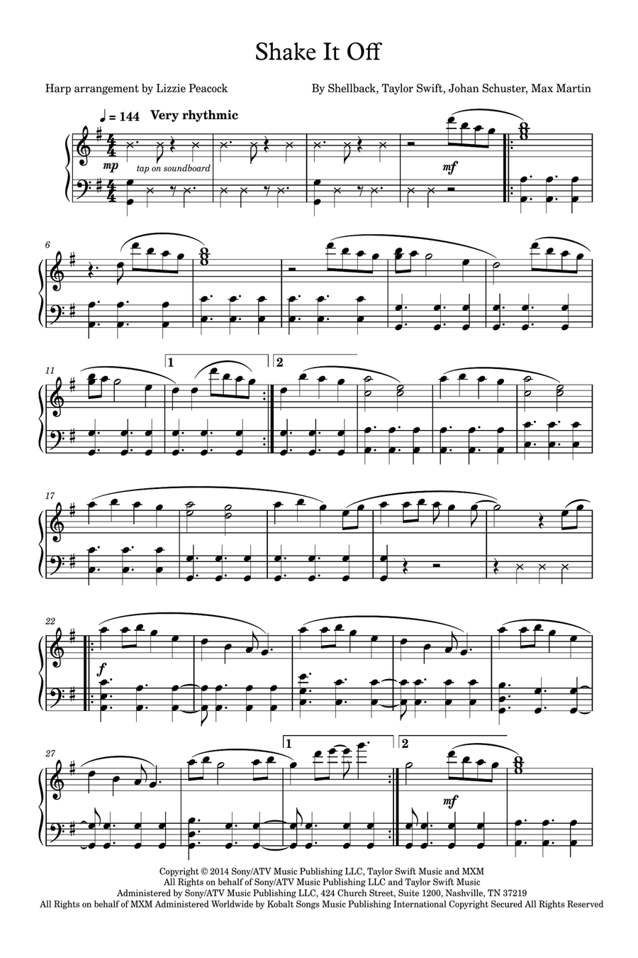 Shake It Off Celtic Harp scores gallery preview page 1