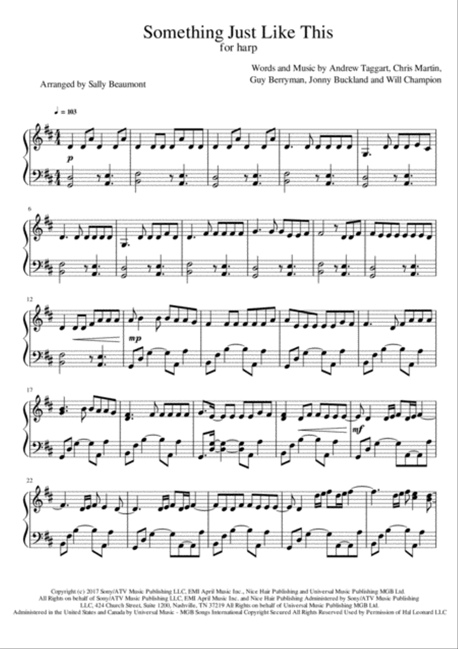 Something Just Like This Harp scores gallery preview page 1